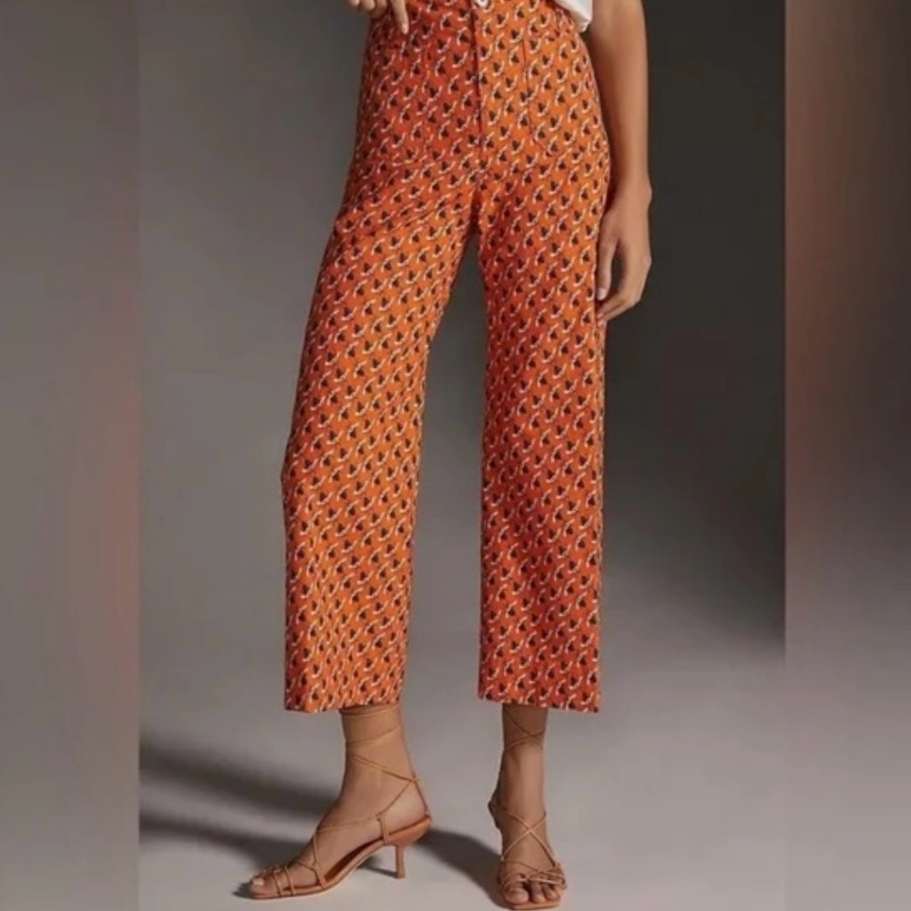 Anthropologie Sarah Gordon x Maeve Printed Wide-Leg Ankle Bee Insect Pants 4 - Picture 2 of 11
